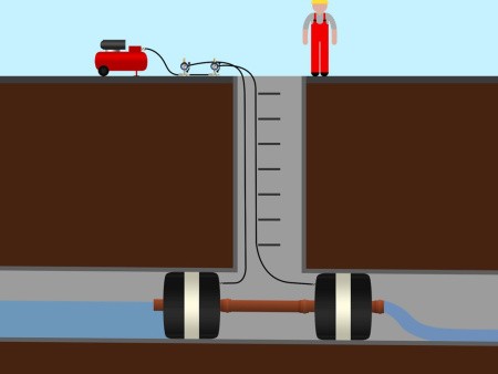 Пневматическое заглушающее перекрытие под обводную трубу, применение